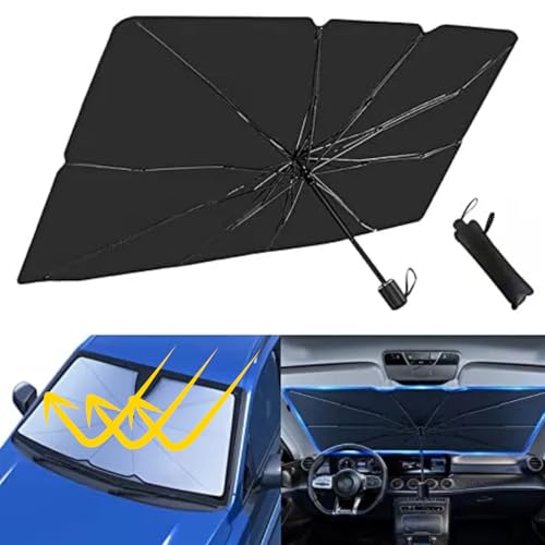 SANGOMOTOR Parasol Coche Delantero Plegable, Parasol Plegable Ajustable, Paraguas Parasol Anti UV, Todos Los Coches, Parasol Trasero, Parasol Furgoneta, Accesorio Coche, con Funda Poliéster,140X75CM