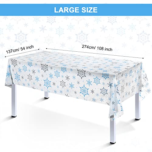 Christmas Snowflake Tablecloth Winter Wonderland Table Clothes Plastic Blue And White Winter Holiday Snowflake Table Cover For Christmas Holiday Birthday Party Supplies, 54 X 108 Inch (3) #TOP1