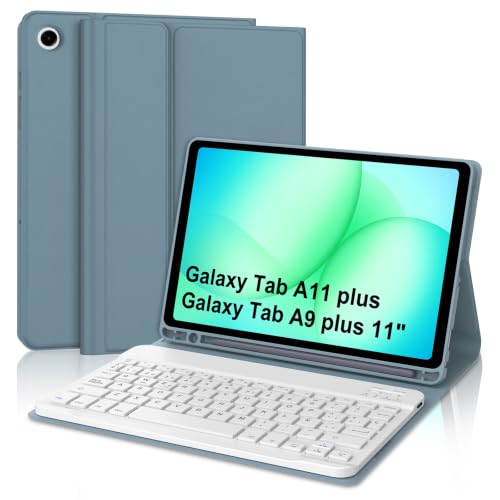 Funda con teclado para Samsung Galaxy Tab A11 Plus 11" 2025 azul gris con Bluetooth QWERTY Ñ