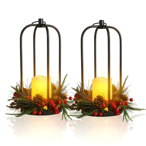 Bdor 14 Inch Metal Christmas Lanterns Set of 2 with LED Flameless Candles by Bdor - Used condition - US$15.04