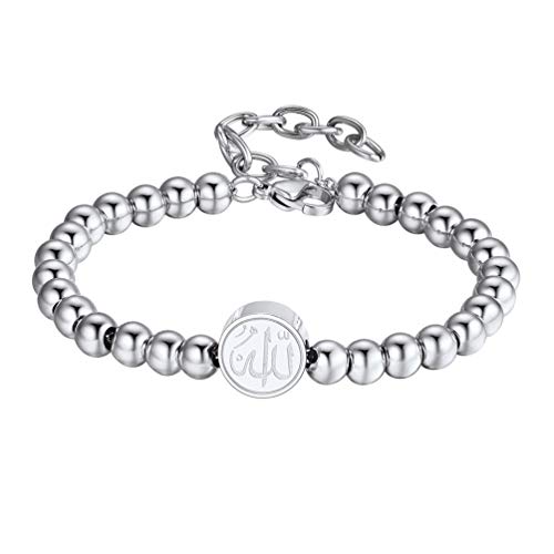 PROSTEEL Allah Bracelet, Muslim Islamic Jewelry Religious Islam Arabic God Charm Stainless Steel Beads Chain Bracelet, fits wrist from 5.9'' to 7.9'', Come with Box 01 black-allah heart