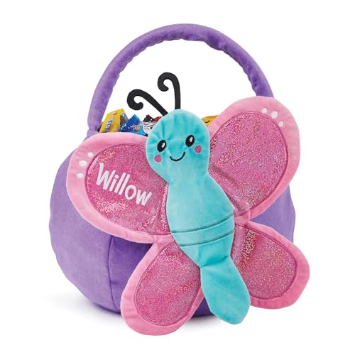 Personalized Planet Pink Wings Butterfly Halloween Trick or Treat Bucket Bag | Custom Name Embroidered on Plush Candy Basket for Kids | Costume Accessory | Halloween Candy Bag for Girls