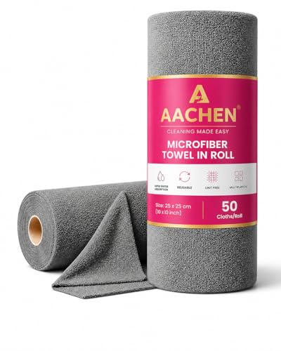 Image of AACHEN Microfiber Cleaning Cloth Roll 25x25 CM (50 Pack) | Washable Reusable Tear Away Towels | Super Absorbent Lint Free Cleaning Cloth for Kitchen, Car, Bike & Home