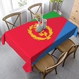 Qwvbn Rechteckige Tischdecke mit eritreischer Flagge, 89 x 140 cm, schützt Tischplatten, waschbar, geeignet für Partys und Restaurants.