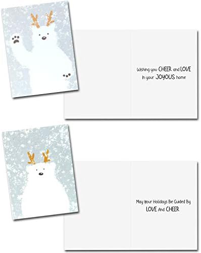 36 Christmas Holiday Greeting Cards Collection in 5 Unique Festive White Designs with Envelopes for Winter Christmas Season, Gift Giving, Xmas Cute Cards