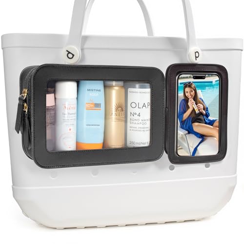 Image of LETGO Clear Insert Bag for Bogg Bag Accessories - 2 Packs Leather Zipper Insert Pouch for Bogg Tote Travel Makeup Clean Toiletry Handbag Organizer Cosmetic Divider Storage Inner Pouch (Black)