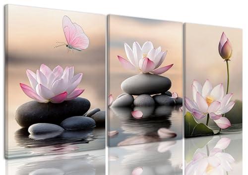 AOYUSMO 3 Piece Lotus Flower Wall Art Zen Bathroom Wall