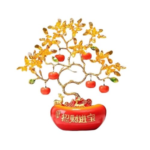 Borddekoration Hem Rikedom Välstånd Crystal Fortune Tree, Vardagsrum Office Feng Shui Ornament Tur(Orange)