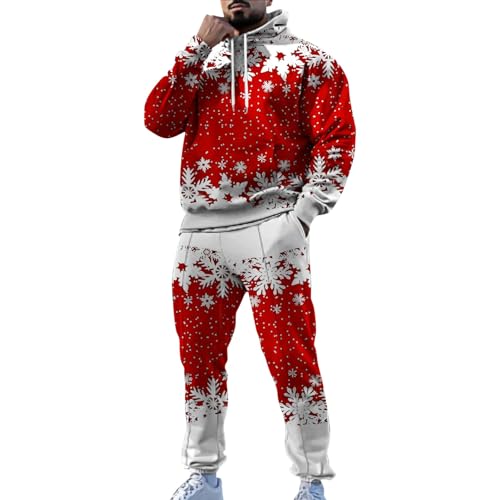 ofeirhz Chándal para hombre, conjunto de chándal de Navidad divertido de 2 piezas, divertido traje de reno para ocio, conjunto de sudadera con capucha térmica y pantalones de correr, Sandía Red29, XXL