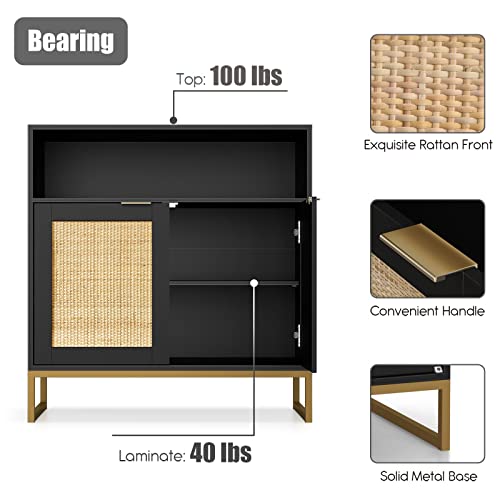 Anmytek Rattan Cabinet, Storage Cabinet With Doors And Open Shelf Sideboard Buffet Cabinet For Dining Room Living Room Hallway Black H0068 #TOP3