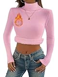  seiveini Pull Femme Hiver col Roulé Chaud sous Pulls en Tricot Doublure en Peluche épaissie Pullover en Maille Thermique Chandails A Rose XL