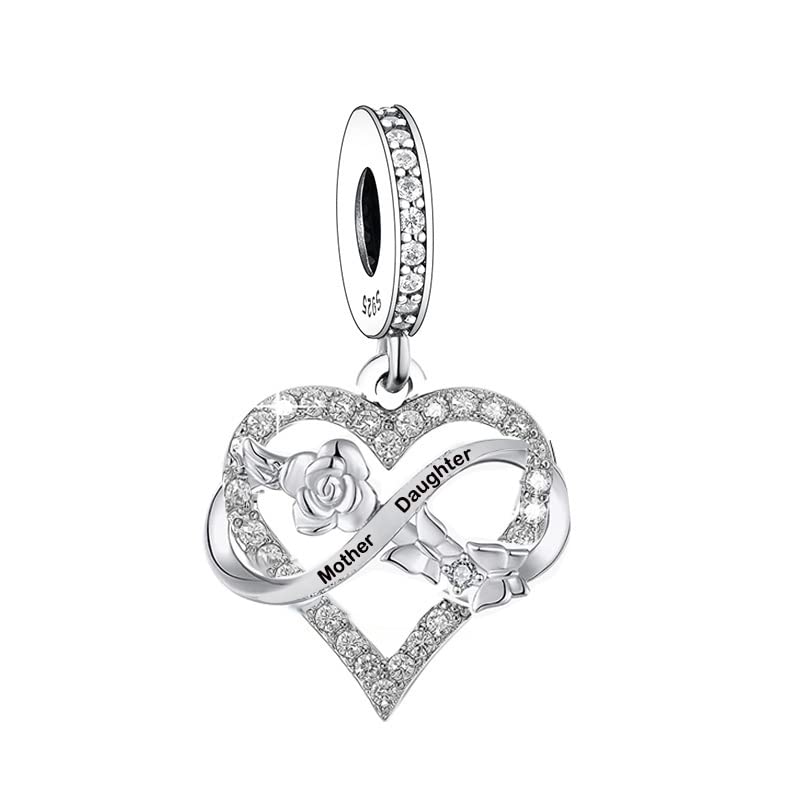 Abalorio de plata 925 corazón e infinito para pulsera Pandora con grabado Mother Daughter