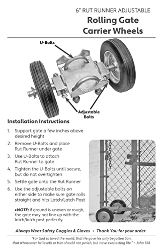 Jake Sales Rolling GATE 6inches Wheel Carrier: for Chain Link Fence Rolling/Sliding Gates - Gate Wheel Rut Runner - 2 Rubber Wheels (axle is 7inches from Wheel to Wheel)