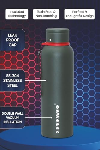 Image of SignoraWare Parkour Vacuum ISI Certified Stainless Steel Bottle With Hanging Strip | Airtight & Leakproof | Easy To Clean | Lightweight | Ideal for School, Office, Gym Or Outdoors (900ml | Green)