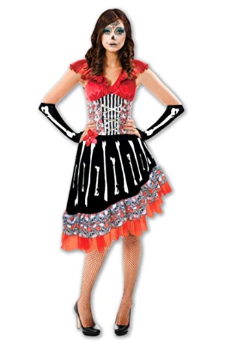 kaiser24 Day of The Dead Kleid Damen Halloween Karneval Knochenfrau (S/M)