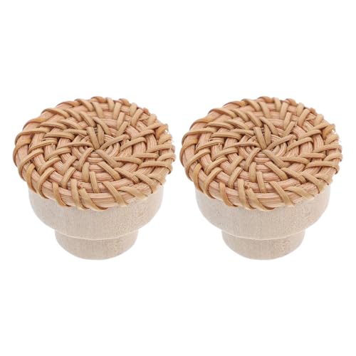 FOYTOKI 2 Pomos de Ratán para Muebles de Cocina y Armarios, Perillas de Madera Creativas y Prácticas, Estilo Vintage, Pack de 2 Piezas para Decoración del Hogar