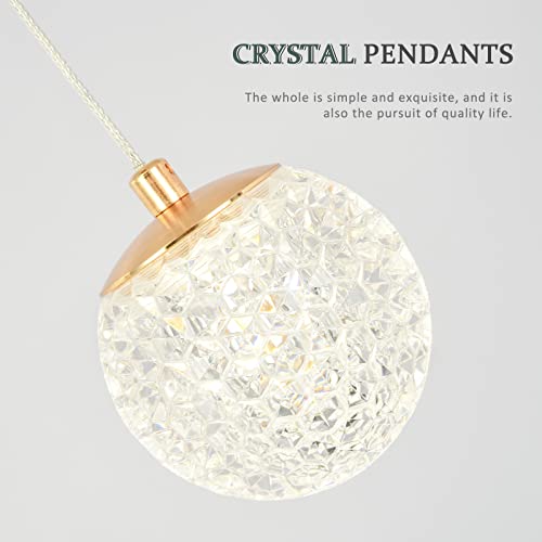 Gold Crystal Pendant Lights 5000K Daylight White,3-Light Mini Led Modern Brushed Brass Light Fixtures Ceiling Hanging, Glass Globes Pendant Lighting For Kitchen Island Bedroom Dining Room Foyer #TOP5