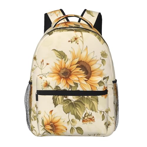 Vintage Sunflower Backpack for Women Teen Girls School Laptop College Retro Yellow Floral Backpacks for Gifts Travel Hiking Work Camping Polyester Lightweight Flower Aesthetic Bookbag Back Pack