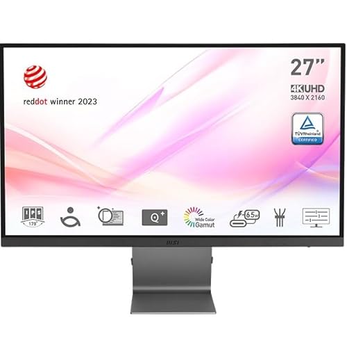 MSI Modern MD271UL 27 Inch 4K UHD Professional Productivity Monitor - 3840 x 2160 IPS Panel, Eye-Friendly Screen, 99% DCI-P3 / 139% sRGB Colour Gamut - 2 x HDMI 2.0b, DP 1.2a, USB Type-C (65W PD)