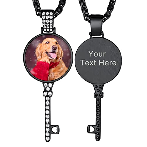 Custom4U Picture Necklace Personalized Photo for Men Women Steel/18K Gold Plated/Black Custom Angel Wings/Heart Pendant Necklace with Picture Memory Circle Chain 18-30 Inch,Hip Hop Jewelry+G