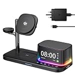 45W for Apple MagSafe Charger Stand 5 in 1, Qi2.2 25W Magnetic Wireless Charger Fast Charging Station, Alarm Clock Speaker Night Light, Charging Dock for iPhone 17 16, 5W Apple Watch 11 Ultra