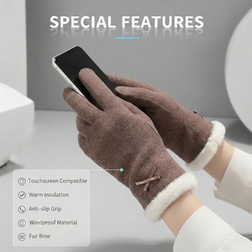 Image of Kraptick Women's Winter Woolen Gloves-Premium Thermal Fleece Lined Touchscreen Hand Warmer Gloves for Cold Weather, Cycling & Driving Soft Fur Cable Knit Elastic Mittens (Free Size, butterfly)(Gray)-8