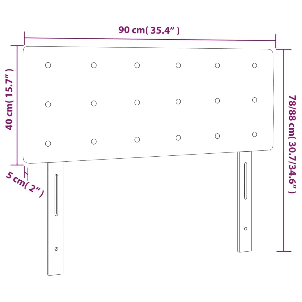 Testiera del letto a LED, marrone scuro, tessuto 90x5x78/88 cm, con supporto per la schiena, altezza regolabile e striscia di taglio LED, alimentata da USB 5V.
