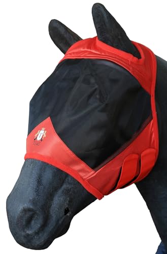 T TEKE Fine Mesh Horse Fly Mask w/No Ears, UV Blocking 3D Eye Visor with Extra Fleece Cushioned Forehead, Protection from Insect Pests
