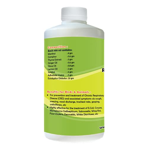 Growel Respiratory Herbs – Powerful Supplements for Respiratory Health of Poultry, Cattle, Horse, Pig, Goats, Sheep, Pigeons and Pet Birds - 250 ml.