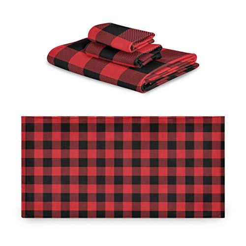 Qilmy Red Buffalo Plaid Bath Towels Absorbent Bath Towels Set Soft & Comfortable Towel Set For Home Hotel Decor, 3 Piece #TOP1