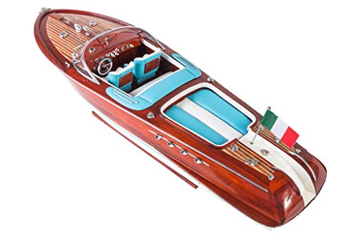 Seacraft Gallery Riva Aquarama Schiffsmodell, 69,8 cm (blau-weiÃe Ledersitze) â fertig montiertes Spielzeug-Speedboot Modell â Holzboot Spielzeug Modell-Dekor â montiertes Modell Schiffe Boote – Bild 6