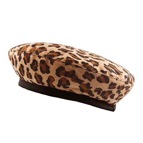 Ganfanren Beret Ladies Autumn And Winter Retro Leopard Painter's Hat Japanese All-Match Leather-Edged Beret Hat (Color : E, Size : 56-58Cm) #TOP4