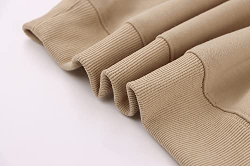 Lauweion Women Solid Basic Fleece Letter Loose Hoodie Sweatshirt Long Sleeve Kangaroo Pocket Drop Shoulder Pullovers Top Khaki #TOP2