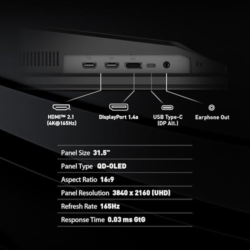 MSI MAG 321UP QD-OLED 32-inch QD-OLED 3840 x 2160 (UHD) Computer Monitor, 165Hz, Adaptive-Synch, HDMI, Display Port, VGA Port, VESA Mountable, Tilt, Height Adjustable, Speaker, 0.03ms, Black - Image 5