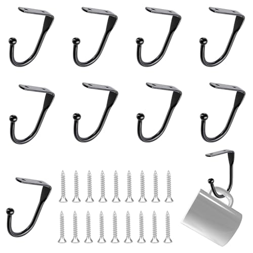 Jyinelx 9 Set Black Cup Hooks, Mug Hooks Under Shelf, Mug Holder, Supplied with 18 M4 Screws, for Organising Kitchen Utensils Frying Pans Coffee Cups