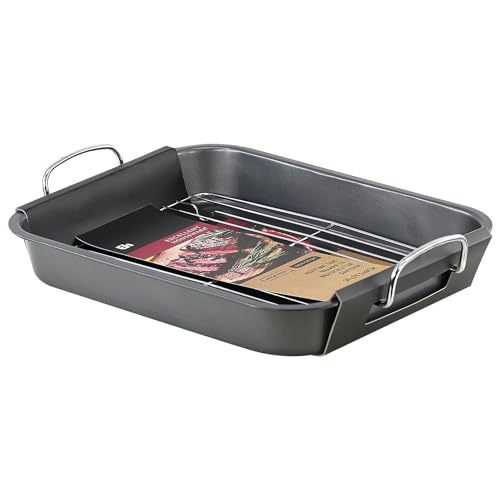 Non-Stick Roasting Tin Dish Tray Deep Carbon Steel Pan with Rack Oven Safe Baking