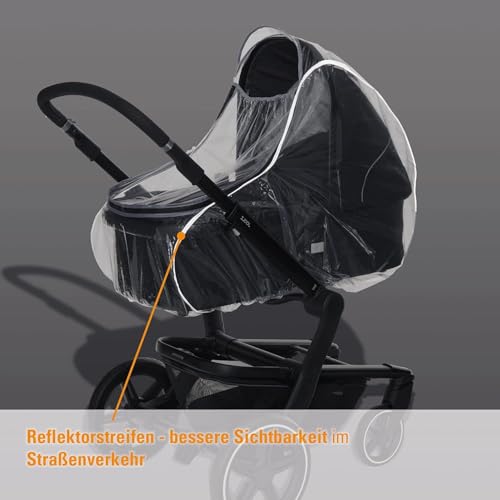 Universal Regenschutz für Kinderwagen und Buggy - Wasserdichter Reißverschluss - Reflektorstreifen für eine bessere Sichtbarkeit - Schadstofffrei