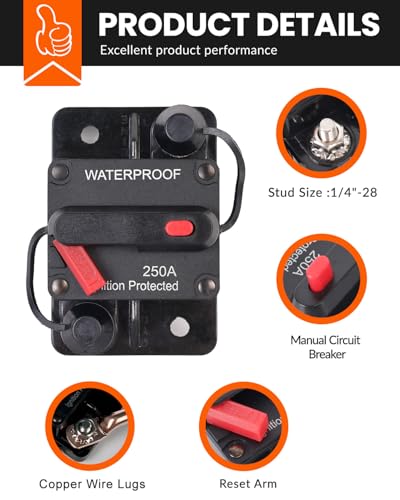 BULVACK 30 Amp Circuit Breaker for Boat Trolling Motor Marine ATV Trailer Vehicles Stereo Audio Electronic Battery Solar System Inline Fuse with Manual Reset Switch Waterproof DC 12V-48V (30A) - Thumbnail 3