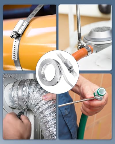 Aongray 3.5m Schlauchschellen,304 Edelstahl lochband metall mit 12 Stück Befestigung,DIY Schlauchbinder set für Wasser Rohr, Gas Rohr, Automobil Tubing,Pool, Waschmaschine, Garten(Neue Verpackung)