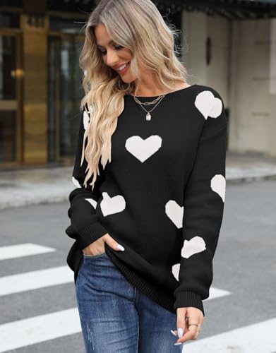 Image of Women's Pullover Sweaters Cute Multi-Hearts Knitted Casual Sweater