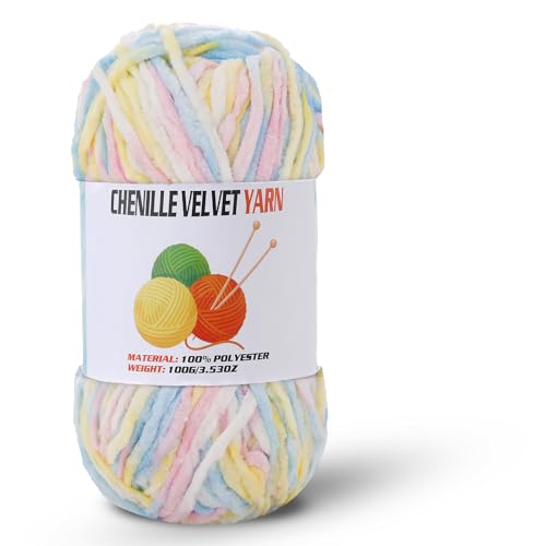 Image of Velvet Chenille Chunky Yarn, Handcrafts Weaving Soft Chenille Yarn for Crocheting Clearance, Used for Making Baby Yarn Blanket, Clothes, Knitting Creations (1 - Colorful - C)