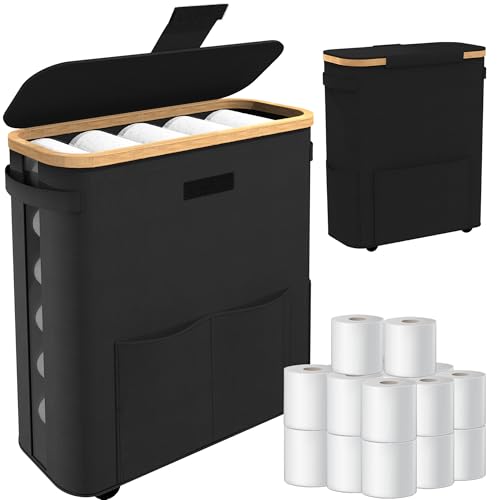 NFAMRZCAR Multifunctional Toilet Paper Storage Basket 40L,WaterProof Toilet Paper Storage with Lid&Private Removable Bag,Holds 20 Standard Roll or 15 Mega Roll,Organizer for Bathroom Rv