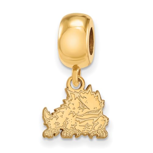 Texas Christian University Horned Frogs School Mascot Dangle Bead Charm in Gold Plated Silver 9 mm x 11 mm