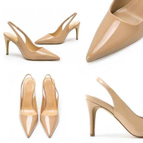Image of heelchic Slingback Heels for Women Pointed Toe Stiletto Heel Closed Toe Pumps Slip on High Heels 2.95 inch Dress Pumps