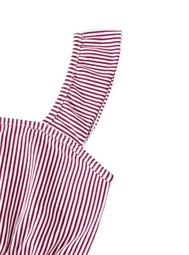 Image of Girl's Summer Clothing Sets Knit Ruffle Striped T-Shirt and Shorts 2 Piece Outfits