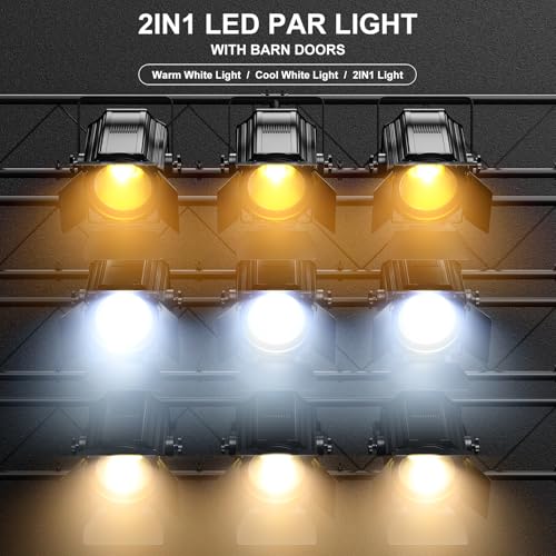 Stage Lights with Barn Doors, 200W COB LED Par Can Lights Spotlights, 2 in 1 Cool White & Warm White DMX512 Sound Activated Uplights for Events Parties Wedding Theater Church Concert Dance by Sparklingtrack - Image 3