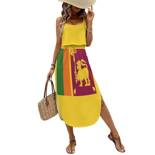 Fattyeery Sri Lanka Flag Elegant Dress Summer Beach Casual Dress