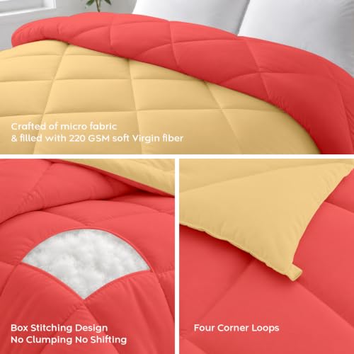 Image of AYKA Reversible Comforter 220 GSM Microfiber Reversible AC Comforter /Blanket for Winter /Quilt /Duvets for Queen Size Single Bed Comforter (60 * 90, Beige & Red)| TC - 220