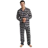 INSIGNIA Men’s Flannel Pyjama Set, 100% Cotton Traditional Button-Front Nightwear with Elasticated Waist Trousers (UK, Alpha, L, Regular, Regular, Blue & Beige Check)