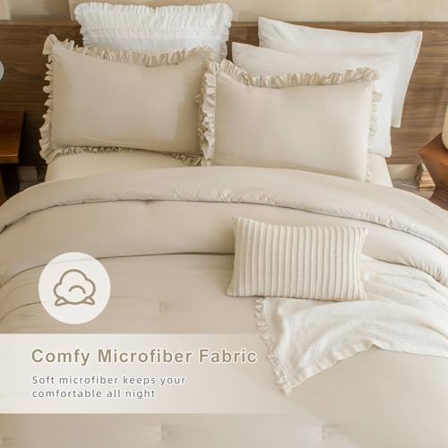 QSH Wheat Ruffled Pillow Cases Standard Size Set of 2,Shabby Farmhouse Vintage Pillow Sham Standard French Country Chic Pillow Shams Ultra Soft Pillow Cover 20"x26" for Bedroom by QSH - Used condition - Image 4